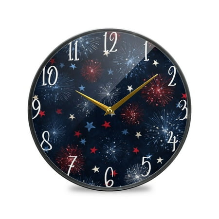 Round Clock Wall Clock Decorative Clock 9.5 Sizes Blue Stars with Fireworks