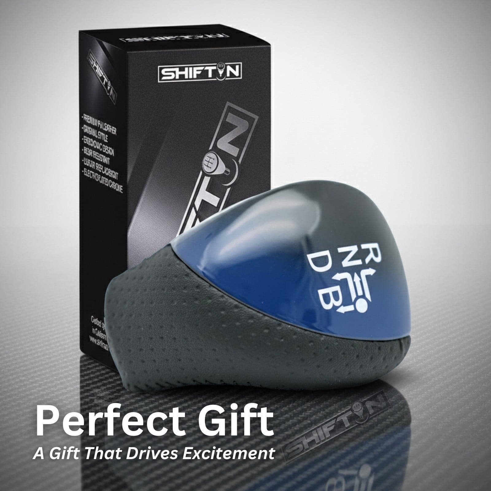 SHIFTIN Big Black Leather & Blue Gear Shift Knob for Toyota Prius Plug-in Hybrid Plug-in