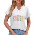 thumbnail image 3 of Corto para las Mujeres Casual Verano 2025 Pascua Impresión V-Cuello Camiseta, Ligero 95% Poliéster 5% Spandex Top para Toda la Temporada Hogar Y Diario, 3 of 7