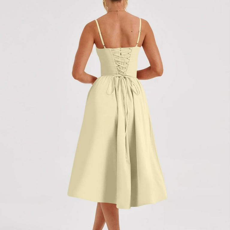 Adeawade Womens Dresses Sleeveless Corset Dress For Lady Strap Bustier Midi  Dresses Flowy Pleated Hem Corset Round Neck Dresses Lightweight Sweet  Clothes Light Yellow S - Walmart.com
