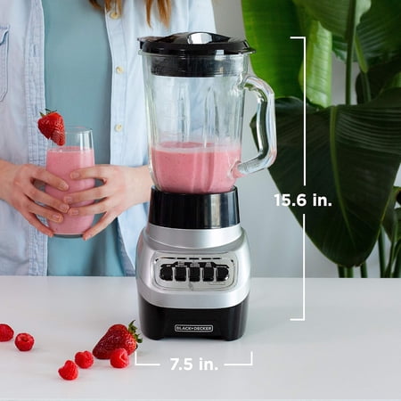 BLACK+DECKER BL1230SG POWERCRUSH 6-CUP COUNTERTOP BLENDER WITH GLASS JAR AND 4-SPEED SETTINGS, 700W MOTOR, SILVER