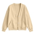 thumbnail image 6 of QINGFSAP Womens V Neck Sweatshirt Long Sleeve Button Pocket Loose Fit Casual Fall Winter Top, 6 of 6