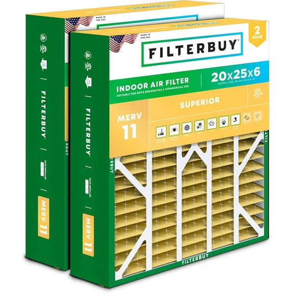 Filterbuy 20x25x6 MERV 11 Allergen Defense, Pleated HVAC AC Furnace Air Filters for Aprilaire Space-Gard 201 / 2200 / 2250 & Lennox (2-Pack)