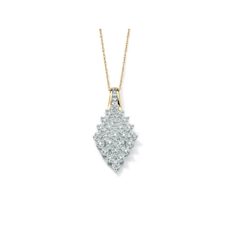 Marquis Diamond Pendant - 1/10 TCW Round Diamond Cluster Marquise-Shaped Pendant Necklace in Solid 10k Gold 18