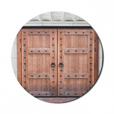 Rustic Mouse Pad for Computers, Antique French Wooden Door Old Medieval Historical Entrance Middle Age Design, Round Non-Slip Thick Rubber Modern Mousepad, 8" Round, Brown and Cream, by Ambesonne