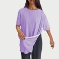 thumbnail image 2 of Timegard Tops for Women Crewneck Short Sleeve Side Button Solid Color Comfy Casual Loose Blouse Top, 2 of 8