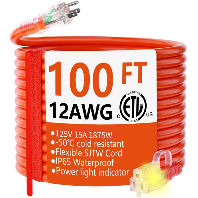 Cable de extensión HUANCHAIN, calibre 12/3, 30 m, impermeable, 15 A, 1875 W