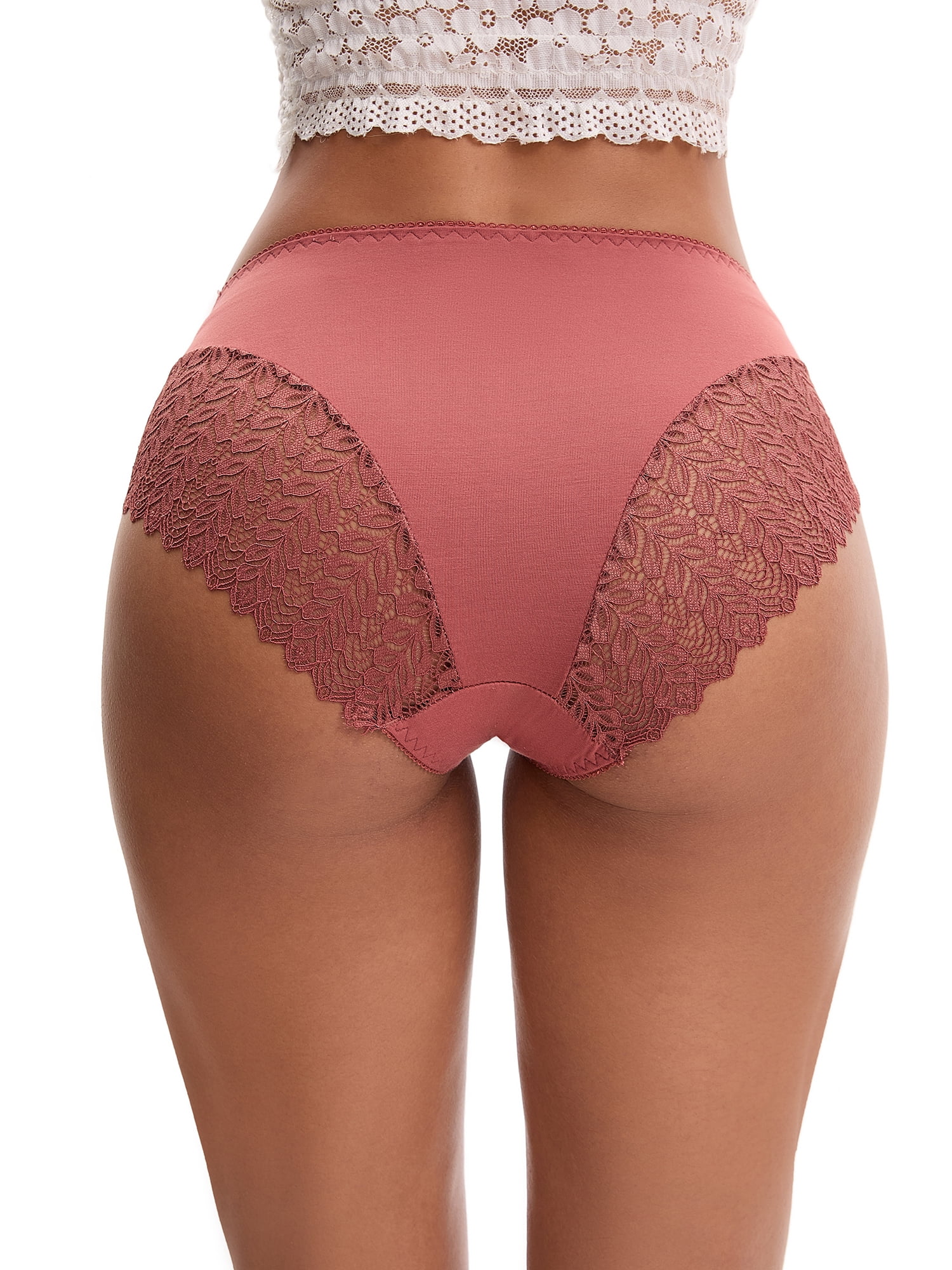 Unique Bargains Mid Rise Breathable Lace Underwear Briefs S Coffee