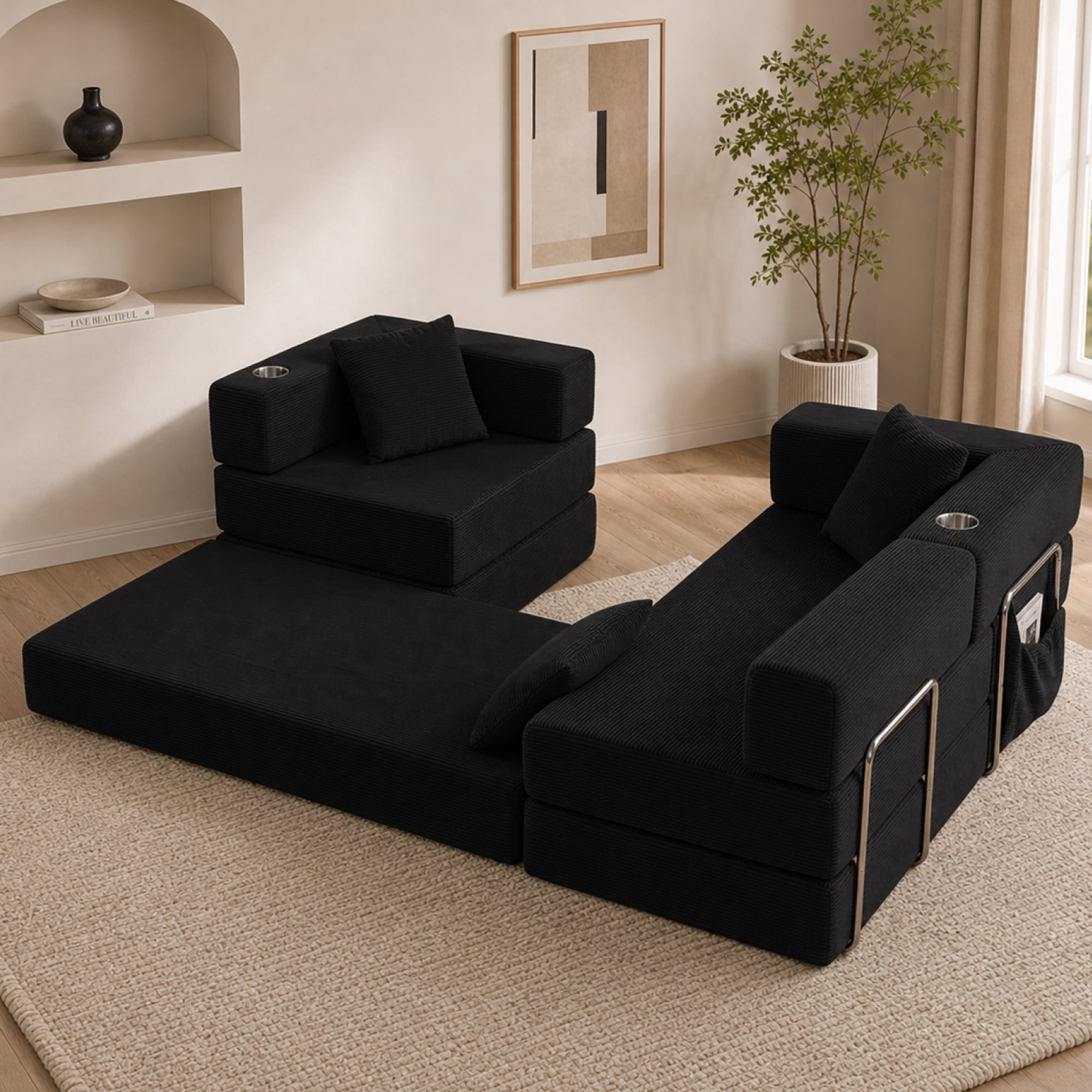 Leumius 108" Modular Sectional Sofa with L-Shape Chaise, Boneless Cloud Couch with Deep Seat for Living Room, Bedroom Black