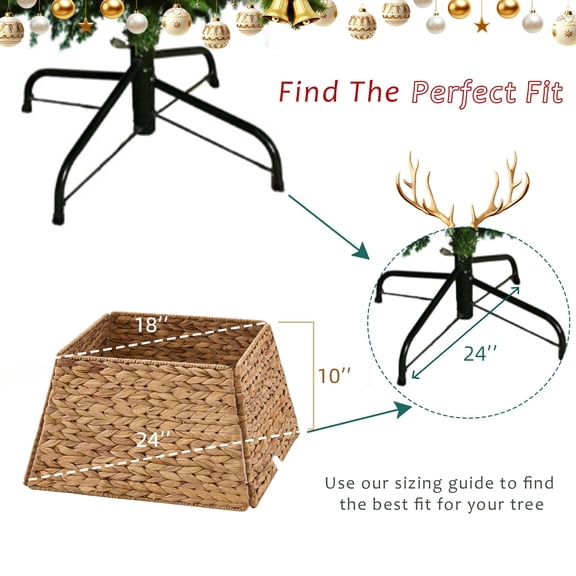 24In Handcrafted Openwork Woven Hyacinth Wicker Christmas Tree Skirt - Natural Tree Collar Christmas Tree Base Cover