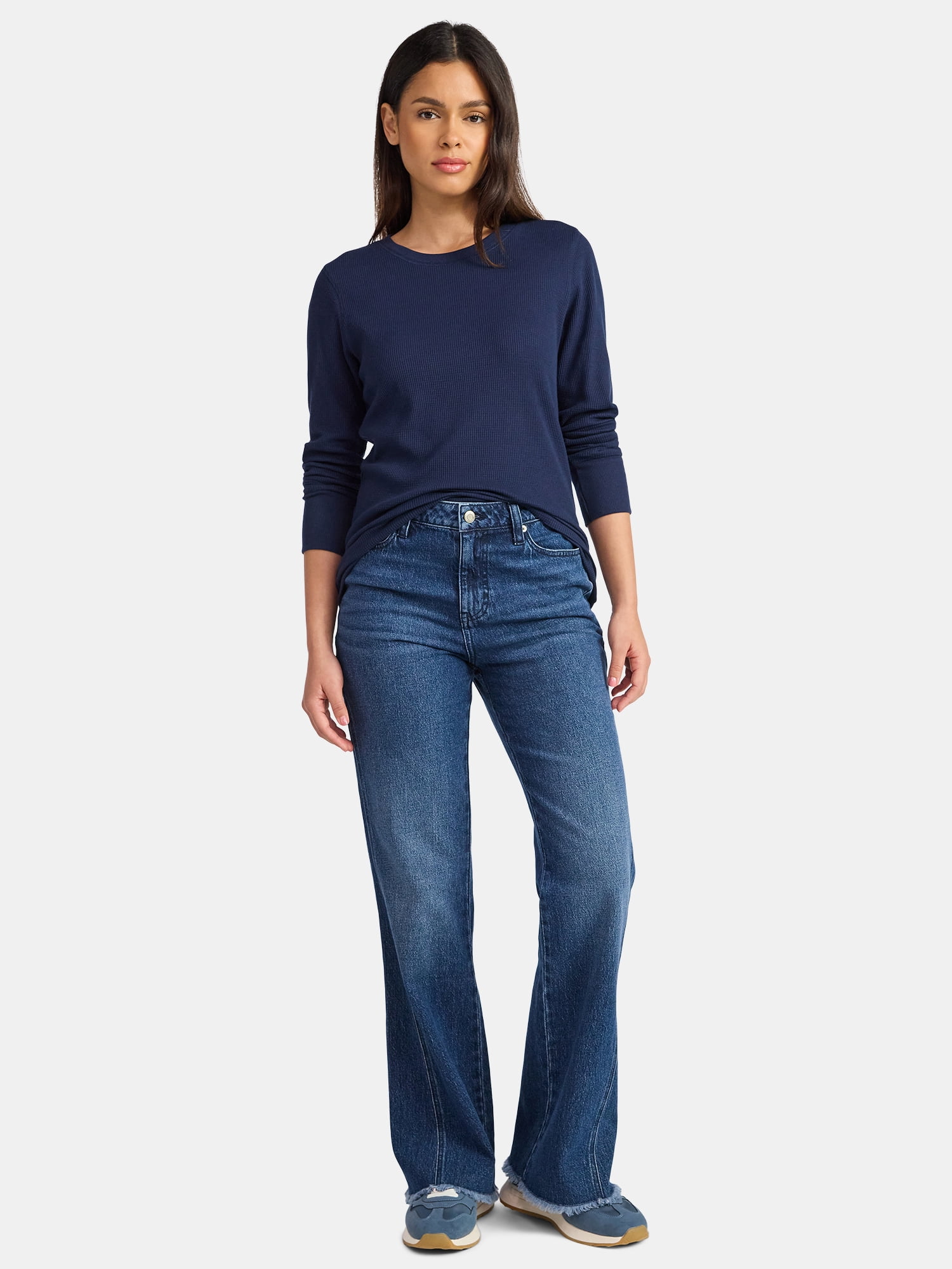 Time and Tru Women's Thermal Tee with Long Sleeves, Size XS-XXXL