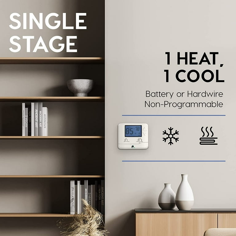 ELECTECK Non-Programmable Digital Thermostat for Home, up to 1 Heat/1 Cool  with Large LCD Display, Compatible with Single Stage Electrical and Gas/Oil