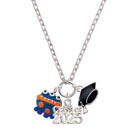 Delight Jewelry Resin Blue Alien with Orange Dots - Silver-tone Class of 2025 Graduation Zoey Necklace, 28"
