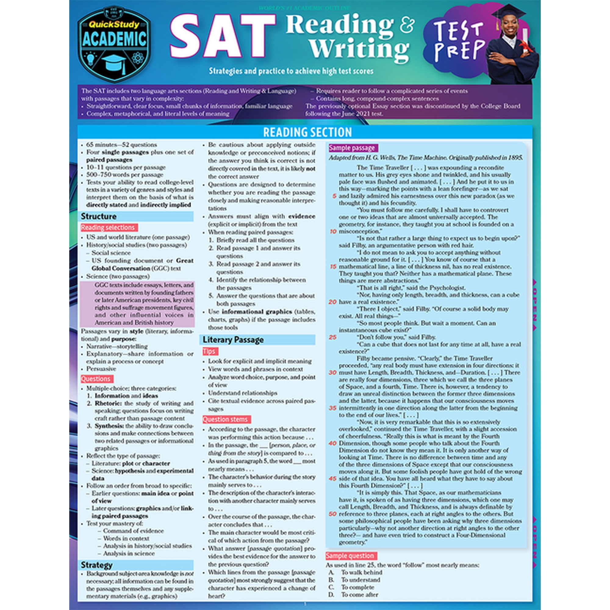 SAT Reading & Writing Test Prep: A Quickstudy Laminated Reference Guide, (Paperback)