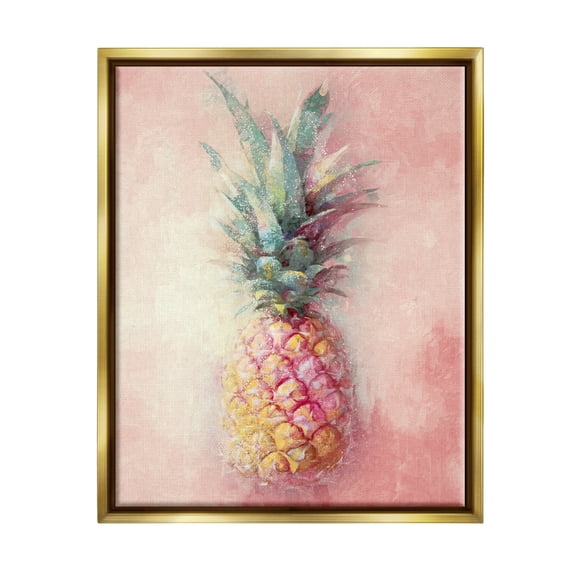 Stupell Industries Tropical Glam Pineapple Food & Beverage Painting Gold Floater Framed Canvas Art Print Wall Art, 17 x 21