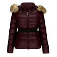 thumbnail image 5 of Sexlip Women's Shiny Puffer Coat with Detachable Faux Fur Collar Hooded Winter Casual Fashion Down Jacket Red L, 5 of 8