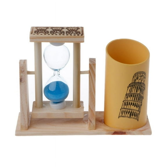 Timer Wood Pen Holder Office Desk Accessories with Hourglass Scrub Pencil Holder