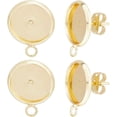 thumbnail image 1 of 1 caja de 16 piezas de aretes de cabujón de 12 mm en blanco, chapados en oro de 24 quilates, con bandeja de bisel redonda plana, con poste, accesorios para aretes con 20 tuercas para aretes., 1 of 5