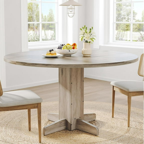 IDEALHOUSE Gray Dining Table, 47" Round Table, Modern Farmhouse Pedestal, Wooden Cross Base, Stable, Elegant, Conversation-Friendly, Versatile, Easy Assembly, For Dining Room, Kitchen