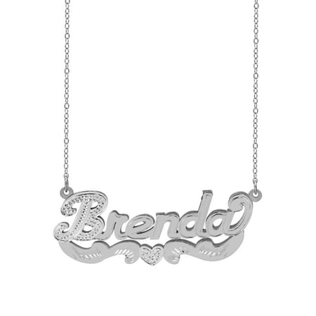 Personalized Name Necklace with Beading and Rhodium on First Initial and Heart on Tail