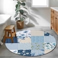 thumbnail image 3 of Round Rugs 3.3Ft, Blue Floral Round Area Rug Washable Indoor Throw Carpet, Spring Flowers Plants Patchwork Grid Bohemia Soft Non Slip Circle Rug for Laundry Room Patio Home Decor Aesthetic, 3 of 8