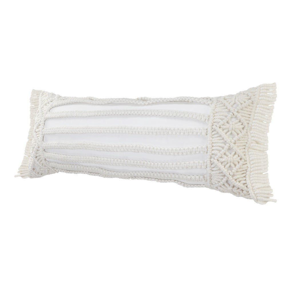 Ox Bay 14" x 36" Hand-Woven White Diamond Resistant Polyester Pillow Cover