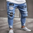 thumbnail image 2 of Fashion Men‘s Ripped Skinny Jeans Destroyed Frayed Slim Fit Denim Pants Zipper Blue M, 2 of 5