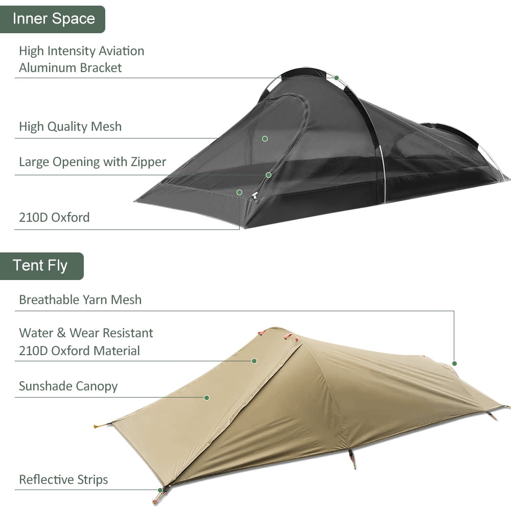 Tent  Outdoor Camping Tent Single Person Camping Tent Water Resistant Tent Aviation Aluminum Support Portable Sleeping Bag Tent