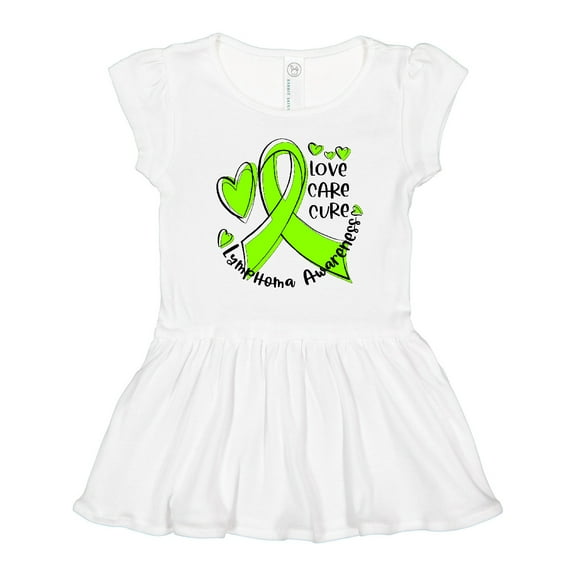 Inktastic Love, Care, Cure Lymphoma Awareness Lime Green Ribbon Hearts Girls Toddler Dress