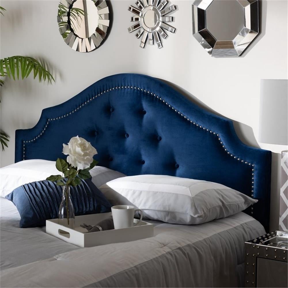 Bowery Hill Modern Velvet Tufted and Queen Headboard in Blue