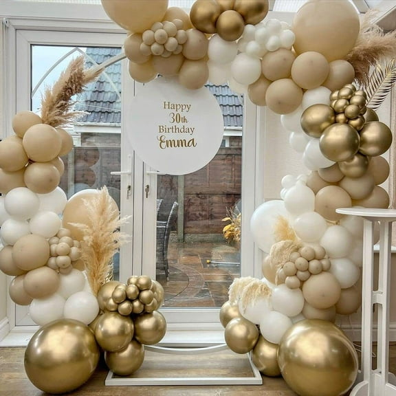 BIRLON Boho Beige Balloon Garland Arch Kit, Metallic Gold, White, Natural Sand Latex Balloons, for Baby Shower, Anniversary, Wedding, Birthday Party Decorations