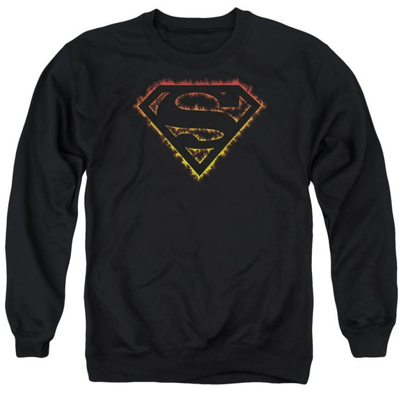 Superman Flame Outlined Logo Adult Crewneck Sweatshirt Black