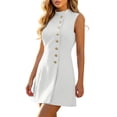 thumbnail image 2 of QUNYINEY White Casual Summer Dresses for Women Sleeveless Work Mini A Line Dress Button Down Office Loose Fit Mock Neck Dresses, 2 of 7