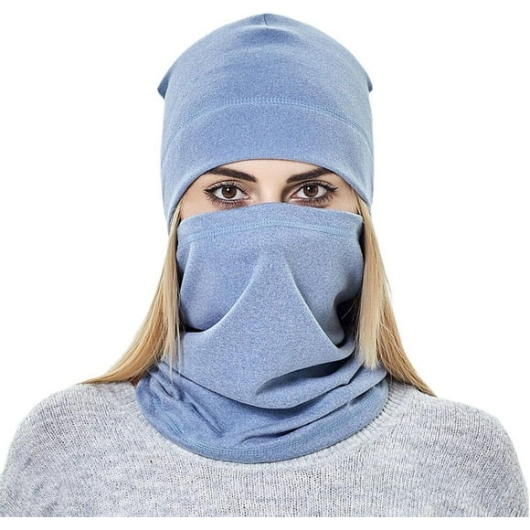 Lightweight solid color skull hat scarf mask unisex wool hat and neck warmer set Lightweight solid color skull hat scarf mask unisex