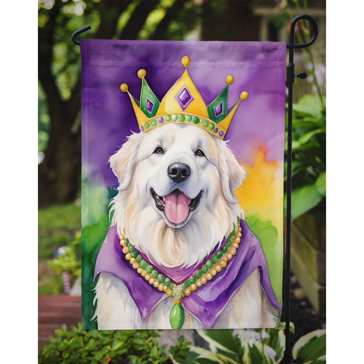 Great Pyrenees King of Mardi Gras Garden Flag 11.25 in x 15.5 in