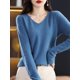 thumbnail image 3 of Suéter de lana merino 100 % para mujer, jersey básico con cuello en V, ropa de cachemira para otoño e invierno, prendas de punto suaves de manga larga, color liso, 3 of 5