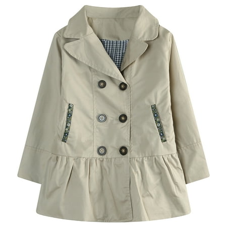 Little Girls Cream Lapel Collar Double-Breasted Jacket