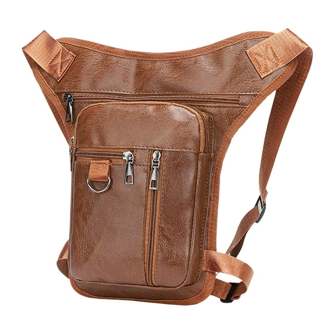 Bolsa cartuchera para motocicleta con cierre de cremallera y diseño de múltiples bolsillos, bolsa para pierna de cuero PU Marrón