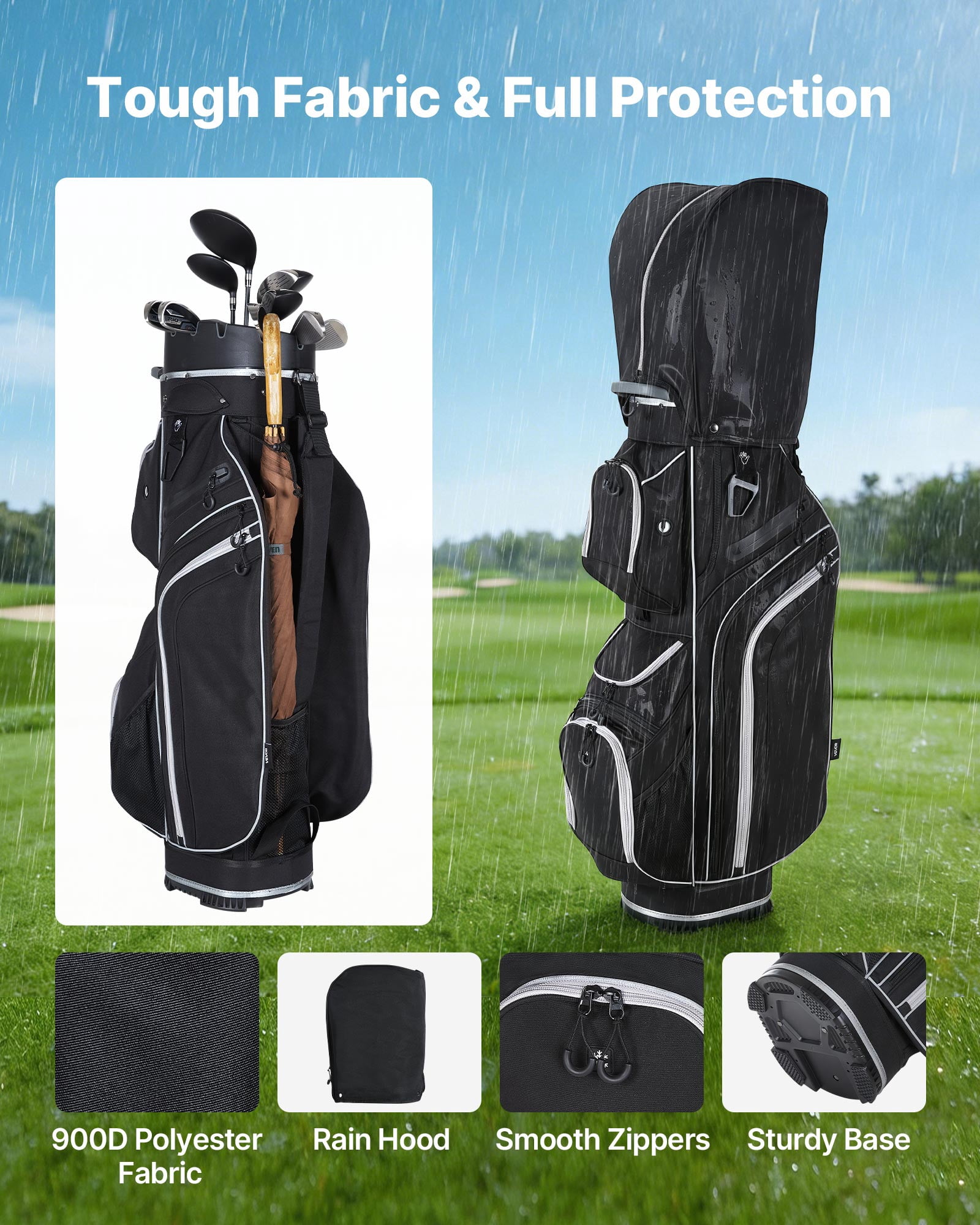 VEVOR Golf Cart Bag, 14 Way Top Divider Organizer, Golf Club Bag with Full-length Divider, Storage Pockets, Shoulder Strap, Rain Hood, Smooth Zippers, High-Strength 900D Polyester for Men & Women