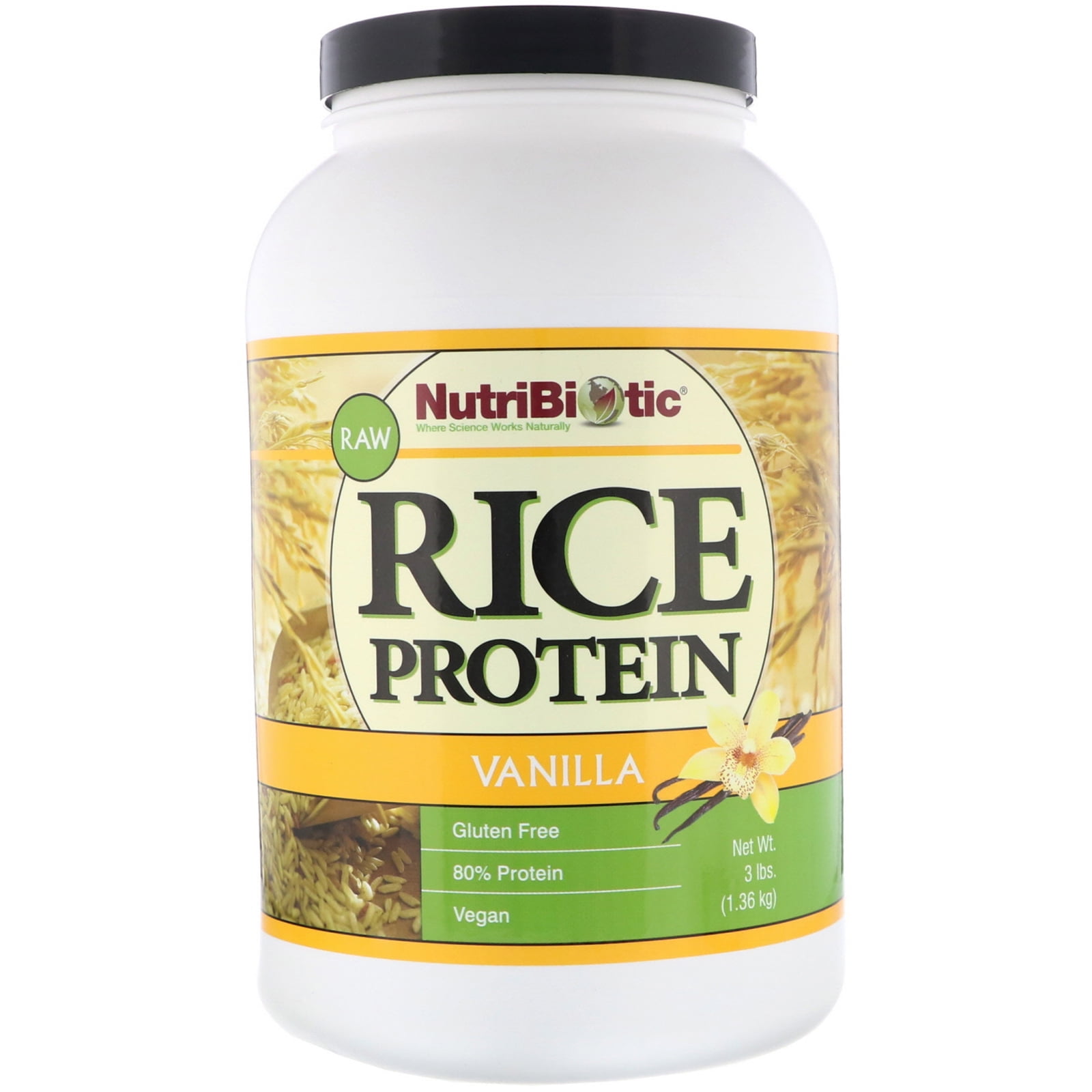 Nutribiotic Raw Rice Protein Powder, Vanilla, 12g Protein, 3.0lb, 48