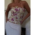thumbnail image 4 of Raccmtaty Women Tube Tops Flower/Leaves Print Boat Neck Strapless Tops Tank Tops Summer Backless Bandeau Shirts, 4 of 6