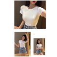 thumbnail image 2 of Camiseta informal de manga corta con estampado de letras para mujer, Top ajustado de verano, Top gráfico con cuello redondo, 2 of 8