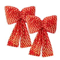 Deeceymbur 2Pcs Christmas Fabric Bow Bells and Candy Cane Tree Ornament for Xmas Decor Holiday Party Gift Decoration