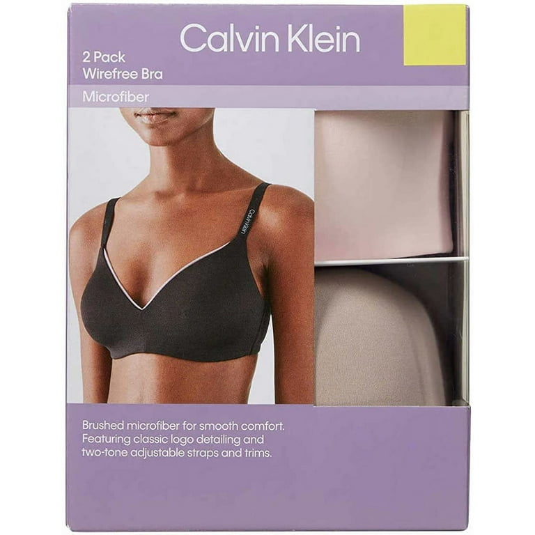 Calvin Klein Lightly Lined Wirefree Microfiber Bra 2-Pack, Black/Nude  Medium 