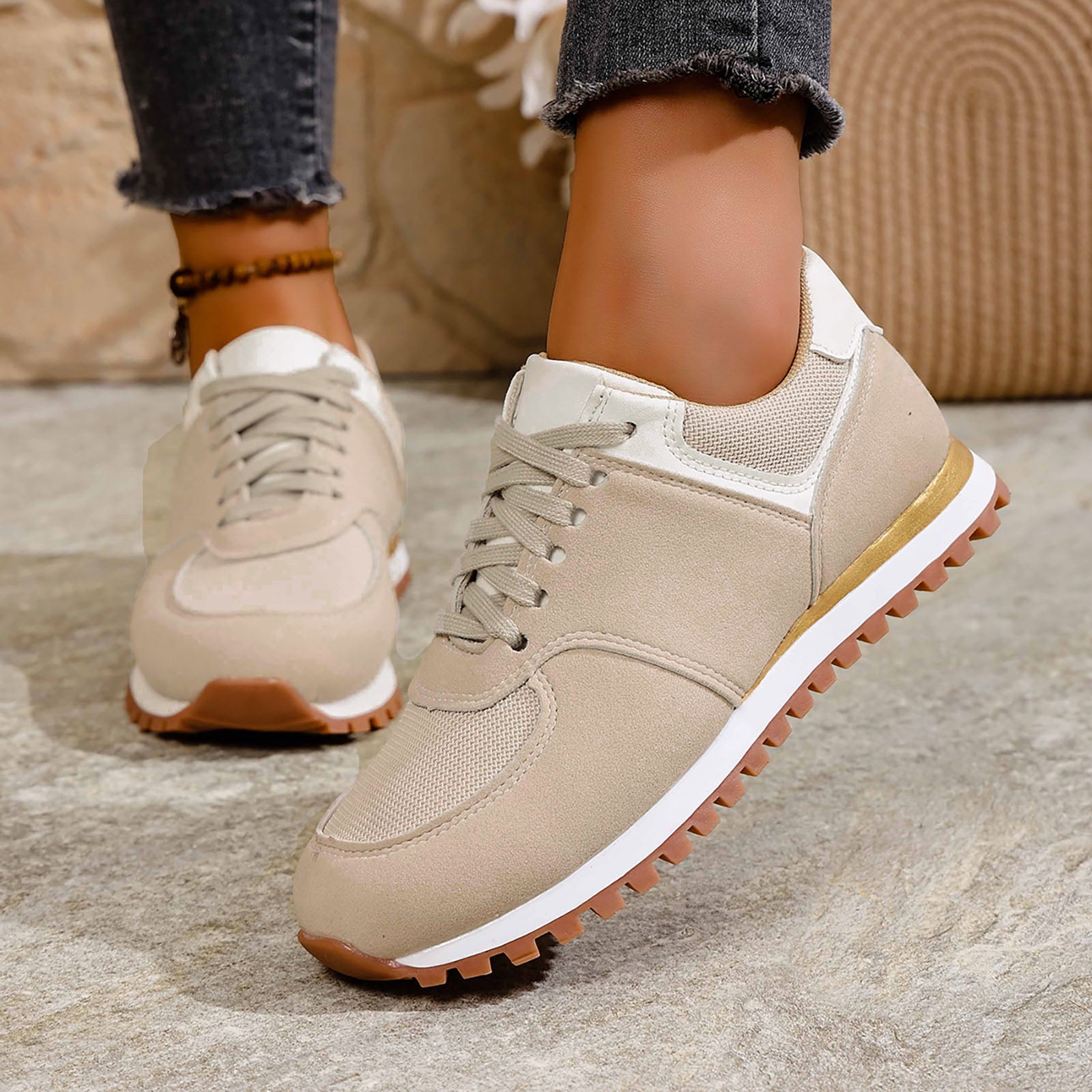 Dakaela Womens Fashion Sneakers 2025 Suede Classic Tennis Running Shoes Lace up Non Slip Trainer Walking Shoes White 9.5