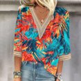 thumbnail image 2 of Jsaierl 3/4 Length Sleeve Womens Tops Plus Size V Neck Lace Shirts Cute Graphic Petite Blouses Classic Elegant Tunic Top S-3XL, 2 of 5