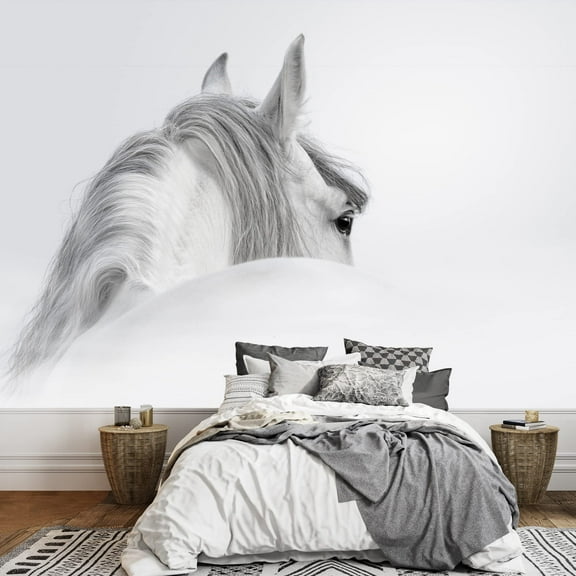 wall26 - Gray Andalusian Horse in a Mist - Removable Wall Mural | Self-Adhesive Large Wallpaper - 66x96 inches