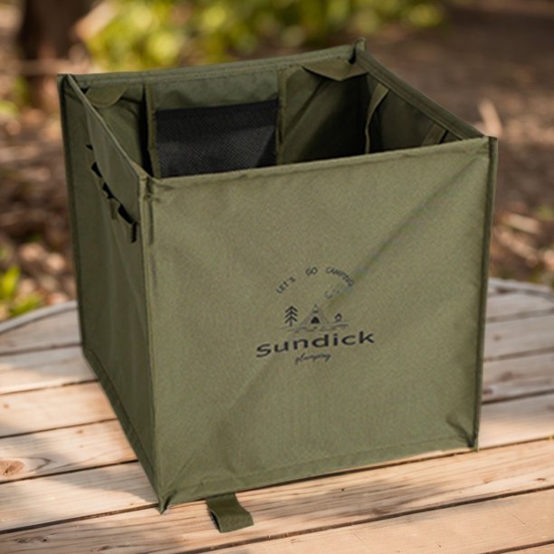 Bolsa de picnic de lona plegable con asa, bote de basura portátil para exteriores (verde oscuro)