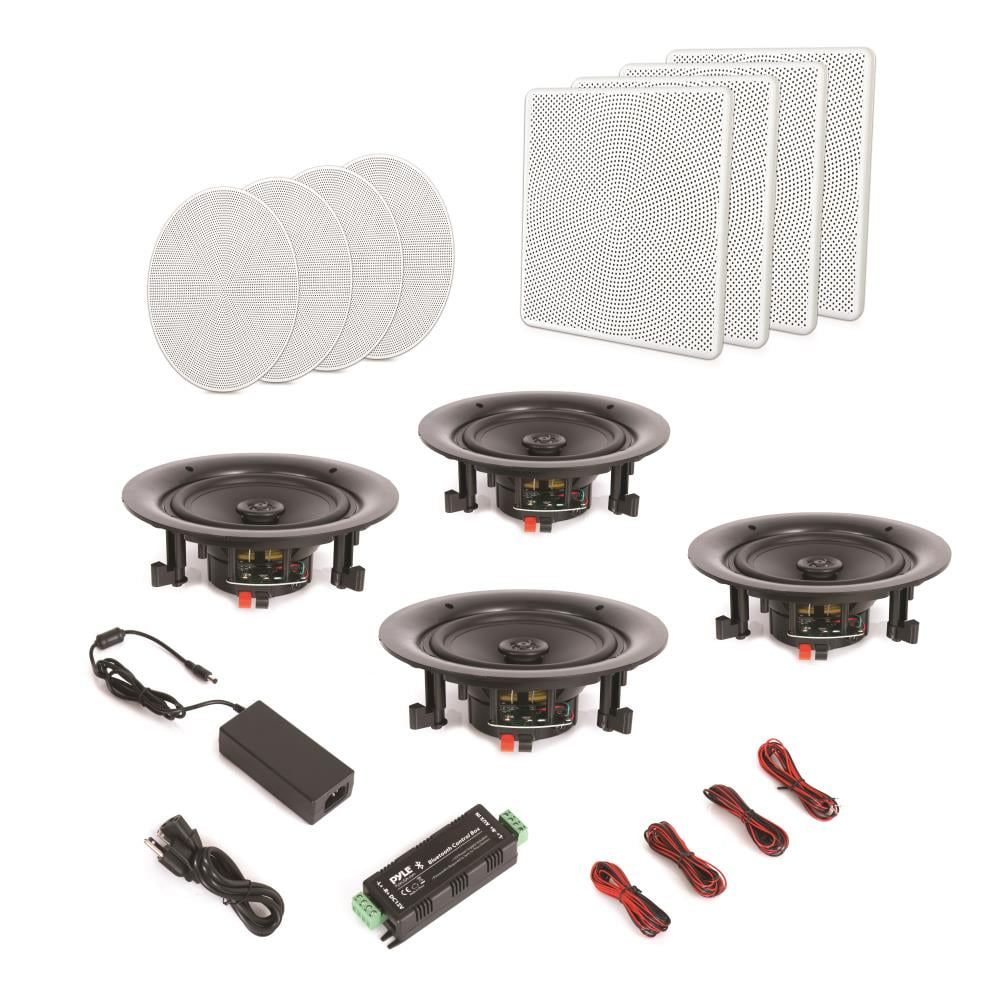PDIC1686 Pyle Pair 8” Flush Mount in-Wall in-Ceiling 2-Way Speaker System Spring Loaded Quick Connections Changeable Round/Square Grill Stereo Sound Polypropylene Cone Polymer Tweeter 250 Watt