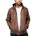 thumbnail image 3 of X RAY Jeans Mens Grainy PU Leather Hooded Jacket with Faux Shearling Lining, Dark Amber, L, 3 of 9